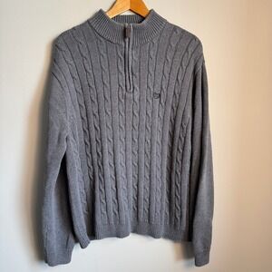 Chaps Mens Cable Knit 1/4‎ Zip Pullover Sweater Gray Size XL Mock Neck Old Money